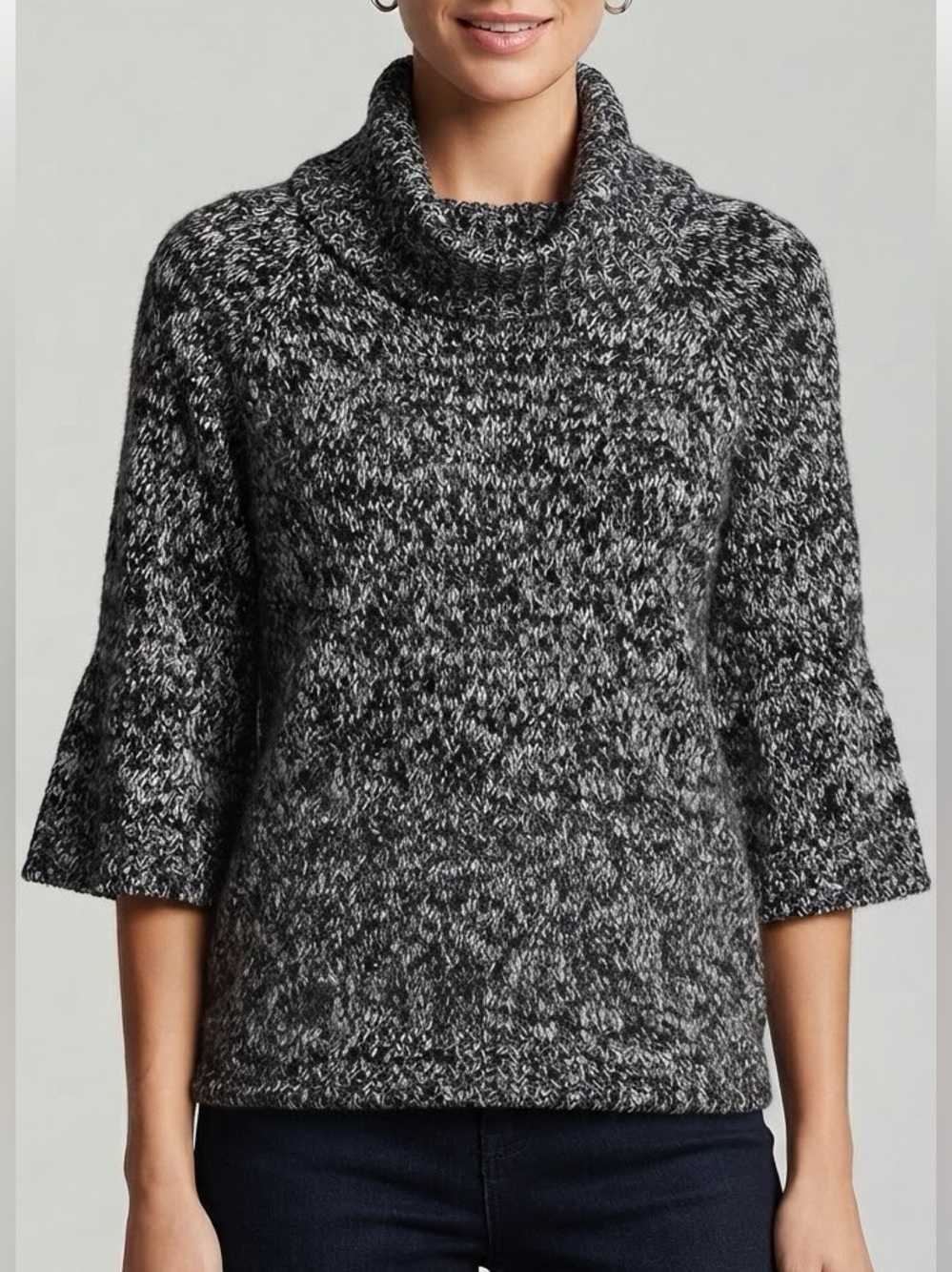 INC International Concepts Marled Black & White Cowl Neck Sweater